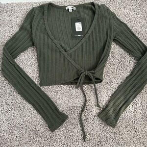 Olive Green Ribbed Wrap Top